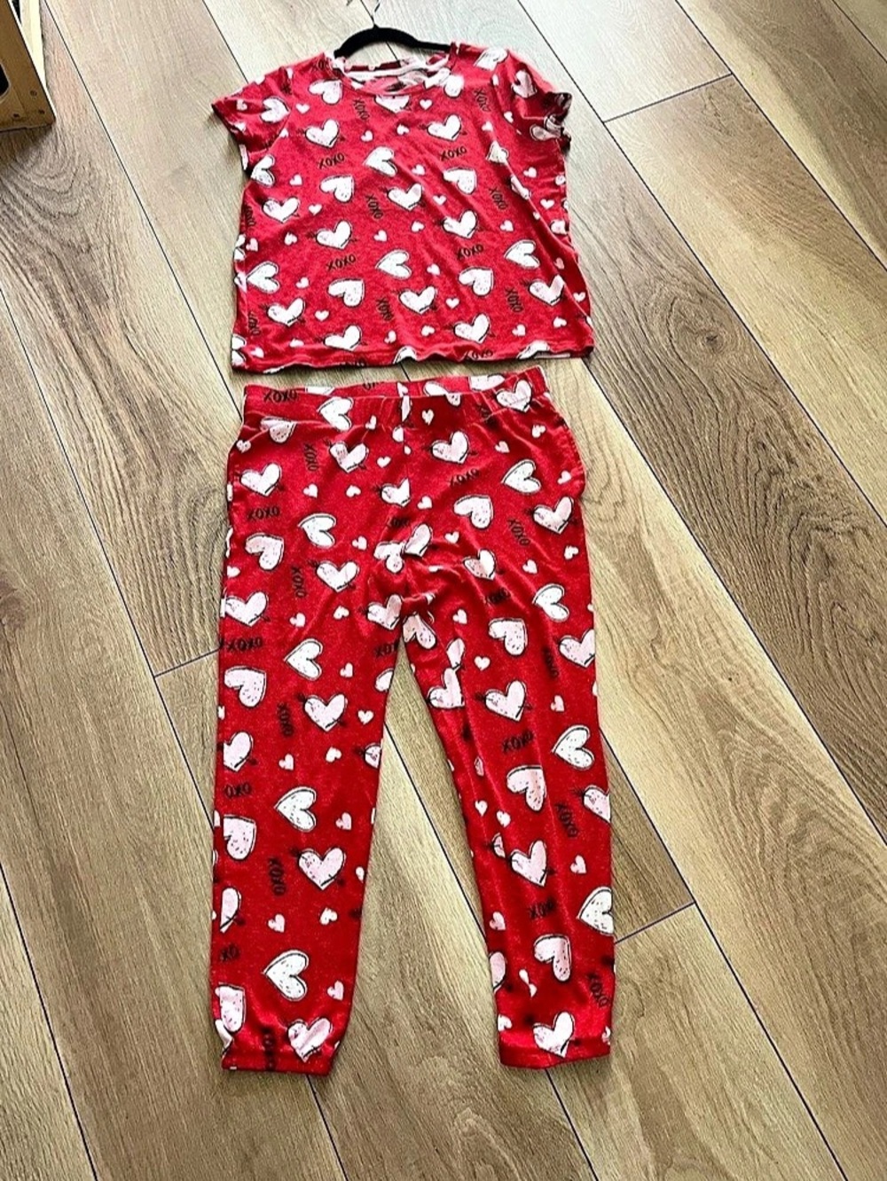 Secret Treasures Heart Print Pajama Set Large Red & Pink